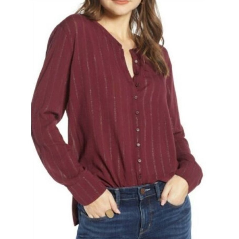 Treasure & Bond Metallic Striped Long Sleeve Button Up Blouse